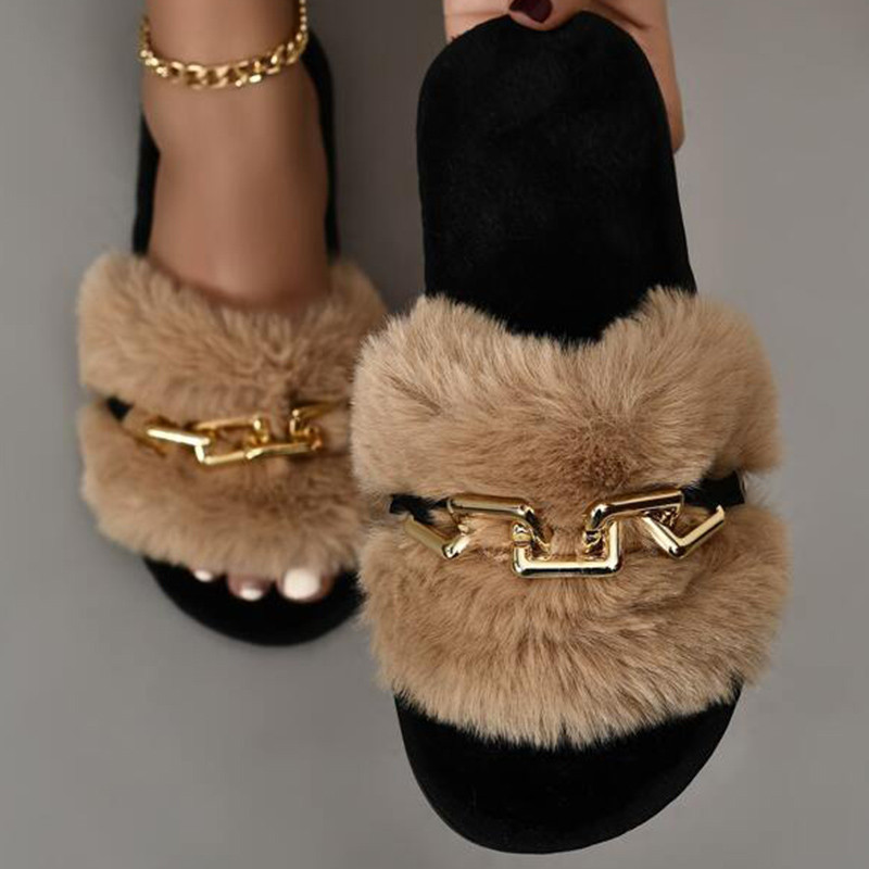 Divatlánctervezés női otthoni papucsok egyszínű, nyitott orrú beltéri, 2022-es téli, lapos, csúszásmentes szabadidő belső női cipők