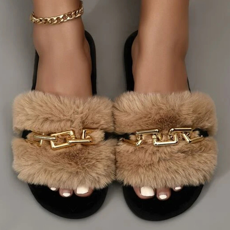 Divatlánctervezés női otthoni papucsok egyszínű, nyitott orrú beltéri, 2022-es téli, lapos, csúszásmentes szabadidő belső női cipők