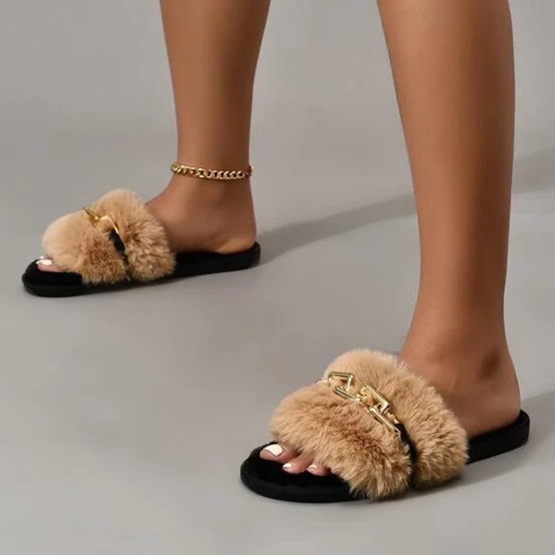 Divatlánctervezés női otthoni papucsok egyszínű, nyitott orrú beltéri, 2022-es téli, lapos, csúszásmentes szabadidő belső női cipők