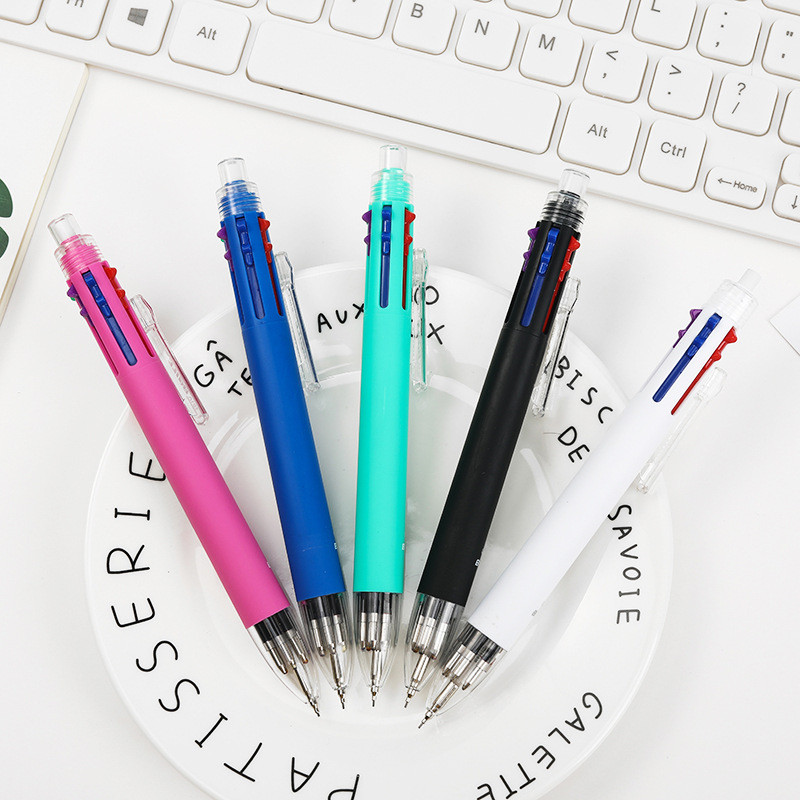 Pixuri multicolore 6 în 1, pix, 5 culori, 1 creion automat cu gumă pentru școală, rechizite de scris, papetărie