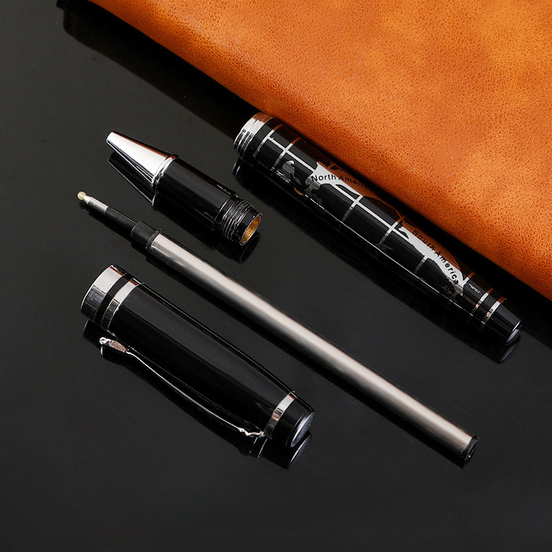 Visokokvalitetni dizajn karti svijeta Potpuno metalna valjana kemijska olovka Uredska poslovna muška olovka za pisanje Kupi 2 Pošalji poklon