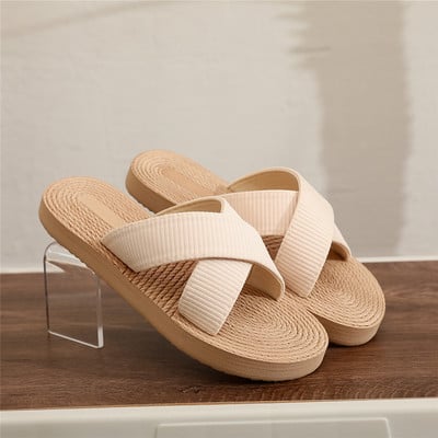 Minimalistički Cross Band Ženske sandale s toboganima za plažu Konop od konoplje Tobogani Espadrile Japanke Cipele s dvije slamnate trake