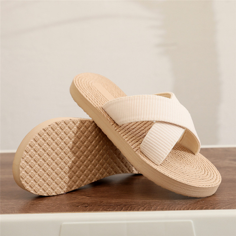 Minimalistički Cross Band Ženske sandale s toboganima za plažu Konop od konoplje Tobogani Espadrile Japanke Cipele s dvije slamnate trake