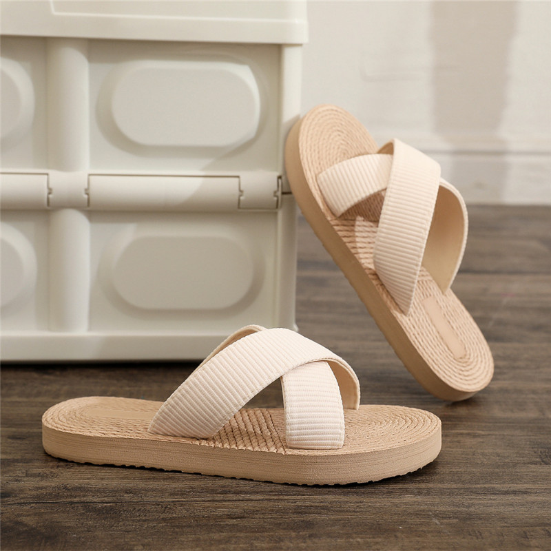 Minimalistički Cross Band Ženske sandale s toboganima za plažu Konop od konoplje Tobogani Espadrile Japanke Cipele s dvije slamnate trake