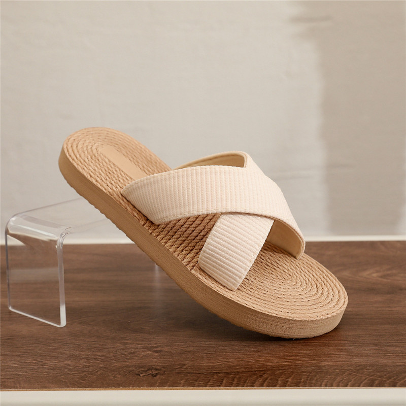Minimalistički Cross Band Ženske sandale s toboganima za plažu Konop od konoplje Tobogani Espadrile Japanke Cipele s dvije slamnate trake