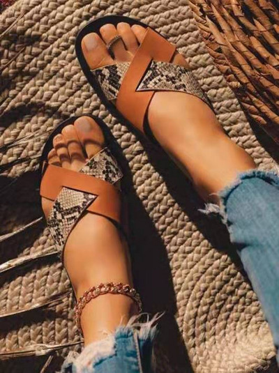 Ženske papuče, ravne sandale s kopčom, ljetne T vezane ženske cipele za plažu, ležerne ženske japanke, modna ženska obuća od PU kože