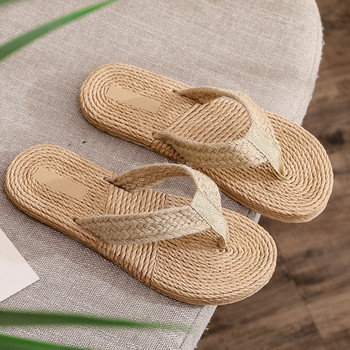 2023 Нови летни дамски сандали с имитация на слама Джапанки Модни плажни плажни дамски чехли с равни токове Удобни плажни дамски чехли