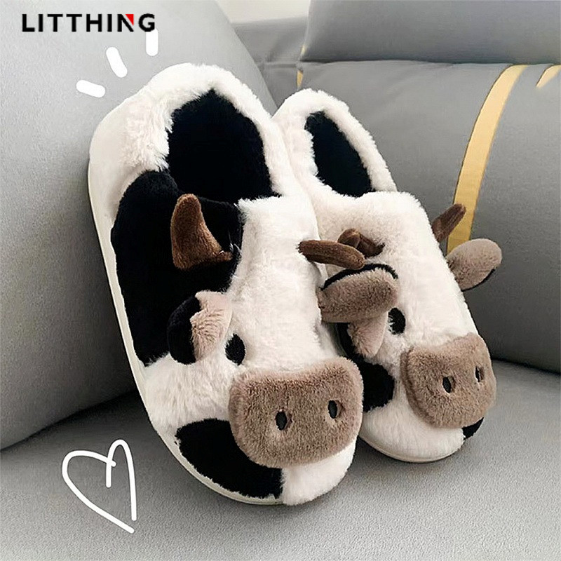 Νέα αναβάθμιση χαριτωμένη παντόφλα ζώων για γυναίκες κορίτσια Kawaii χνουδωτά χειμωνιάτικα ζεστά παντόφλες Γυναικεία κινούμενα σχέδια Γάλα αγελάδας σπίτι παντόφλες αστεία παπούτσια