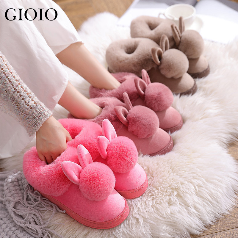 Žiemos mados medvilninės šlepetės Moteriškos Triušio ausys Namuose Kambariniai Neslystantys Šilti Batai Mieli Apvyniojami kulnais Pliušiniai sandalai тапочки Dovana mergaitei