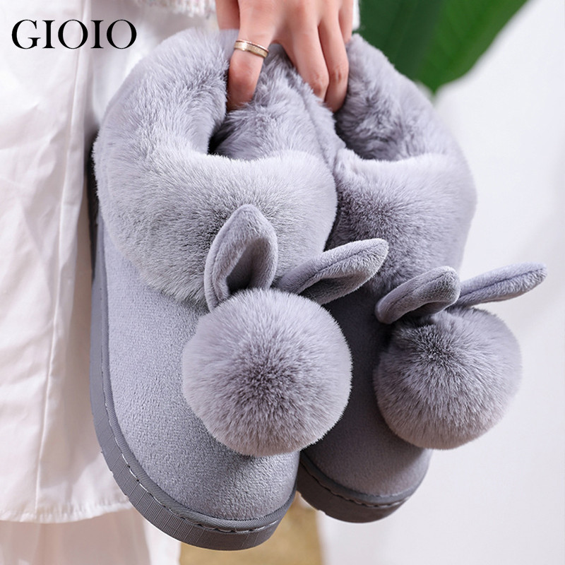 Žiemos mados medvilninės šlepetės Moteriškos Triušio ausys Namuose Kambariniai Neslystantys Šilti Batai Mieli Apvyniojami kulnais Pliušiniai sandalai тапочки Dovana mergaitei