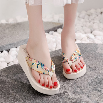 Джапанки Дамски ретро обувки с флорални платформи Сатенени танкетки Плажни курортни обувки Нови дамски модни леки домашни чехли Zapatos Mujer