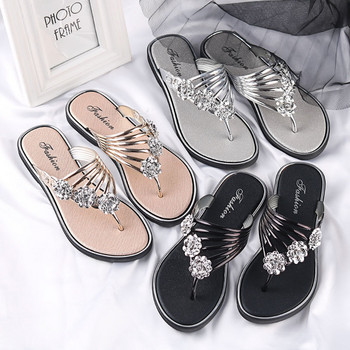 Comemore 2022 Джапанки Дамски модни Peep Toe Сребърни противоплъзгащи плажни сандали Дамски ежедневни летни сандали със златни кристали Chinelos