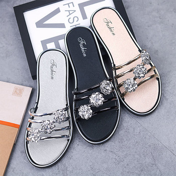 Comemore 2022 Джапанки Дамски модни Peep Toe Сребърни противоплъзгащи плажни сандали Дамски ежедневни летни сандали със златни кристали Chinelos