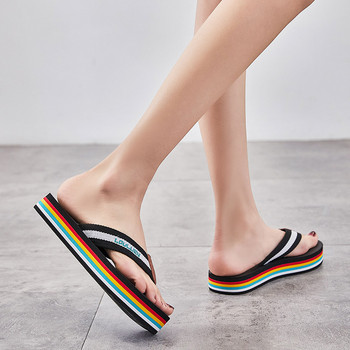 Модни Rainbow джапанки Платформени чехли Дамски летни плажни чехли на открито Дамски свръхлеки комфортни меки дамски джапанки