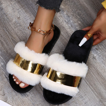 COOTELILI 2023 Нови модни чехли Дамски зимни топли обувки за жени с плюшен плосък ток Черен основен размер 36-41