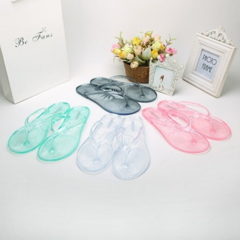 Дамски джапанки Дамски равни прозрачни плажни чехли Дамски сандали Неплъзгащи се летни кристални корейски пластмасови обувки за баня 41