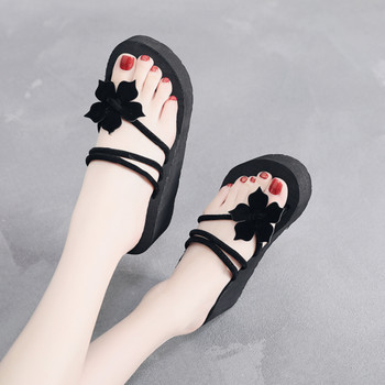 Ежедневни джапанки с високи токчета Дамски чехли Модни обувки на танкетка за жени Лято 2022 Удобни едноцветни сандали на платформа