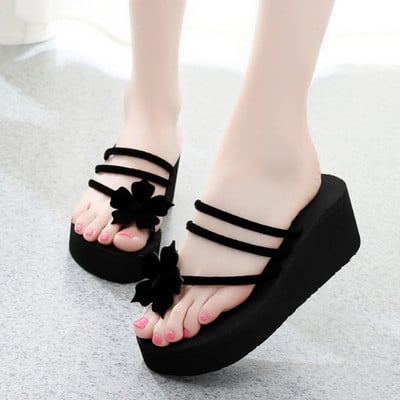 Ležerne japanke na visoke pete Ženske papuče Modne cipele na tanke cipele za žene ljeto 2022. Udobne jednobojne sandale s platformom