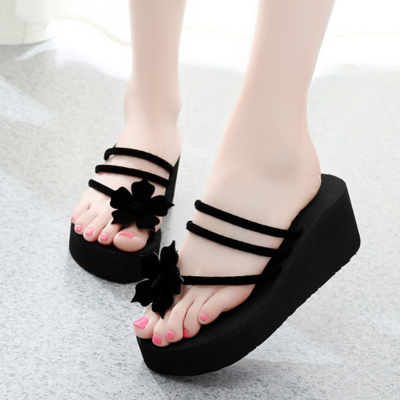 Ležerne japanke na visoke pete Ženske papuče Modne cipele na tanke cipele za žene ljeto 2022. Udobne jednobojne sandale s platformom