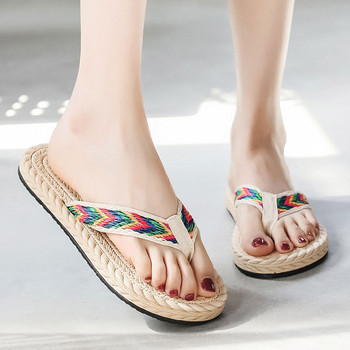 Дамски чехли 2023 Летни плажни чехли Bohemia Dress Flat Slides Ежедневни тъкани Дамски джапанки Хавайски дамски сандали