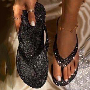 2022 г. Дамски джапанки, чехли, пързалки, блестящи дамски обувки с кристали, ежедневни летни плоски женски кристални блестящи женски големи размери