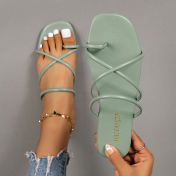 Летни дамски чехли за 2022 г. Плажни модни плоски обувки Плъзгачи с квадратни пръсти Дамски външни ежедневни обувки Zapatos Para Mujer