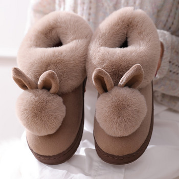 Зимни чехли Дамски домашни топли памучни обувки Дамски ежедневни обувки Чехли с кожени чехли Памук с дебело дъно Стайни обувки Дамски