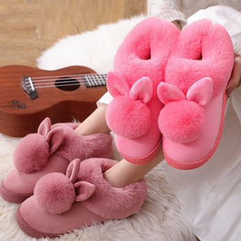 Зимни чехли Дамски домашни топли памучни обувки Дамски ежедневни обувки Чехли с кожени чехли Памук с дебело дъно Стайни обувки Дамски