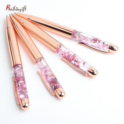 Σχολικά προμήθειες γραφείου στυλό Baikingift Luxury Ballpoint Flow Oil Κρυστάλλινο χρυσό φύλλο μεταλλικό χαλκό πολύχρωμη πούδρα Quicksand στυλό