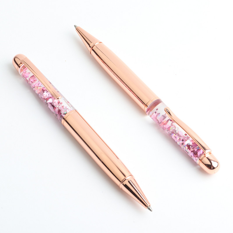 Baikingift Luksuzna kemijska olovka Flow Oil Crystal Zlatna folija Metalna bakrena šarena puder olovka s živim pijeskom Uredski školski pribor