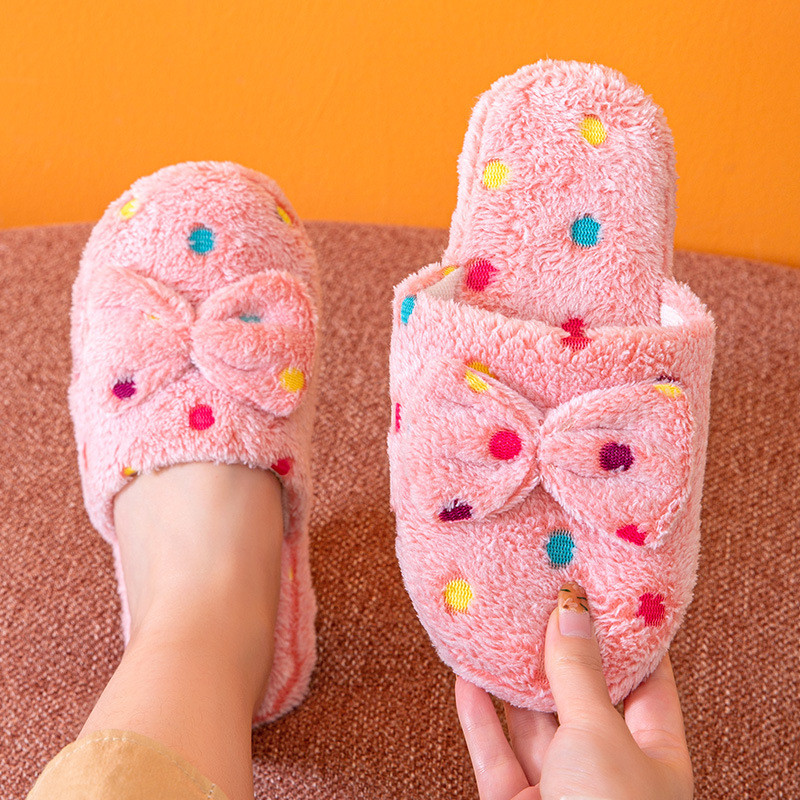 Γυναικείες φθινοπωρινές και χειμερινές παντόφλες Χαριτωμένο φιόγκο ζεστασιά Χοντρό βελούδινο PVC αντιολισθητικό σπίτι αναψυχής Μαλακά παπούτσια δαπέδου κρεβατοκάμαρας