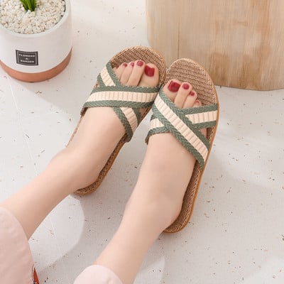 Lanene papuče Kućne kućne papuče za par Drveni pod Pamučno laneno kućno Neklizajuće debelo dno Ljetne papuče za muškarce i žene