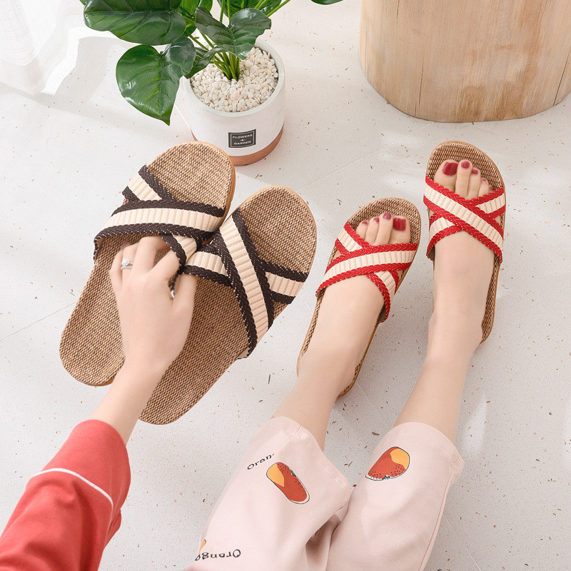 Lanene papuče Kućne kućne papuče za par Drveni pod Pamučno laneno kućno Neklizajuće debelo dno Ljetne papuče za muškarce i žene