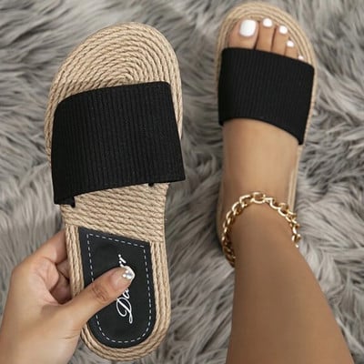 2023. Plaža od umjetnog lana Ženske papuče s ravnom potpeticom Ljeto na otvorenom Lagani tobogani Šivanje s križnim remenom Ženske cipele Ženske sandale