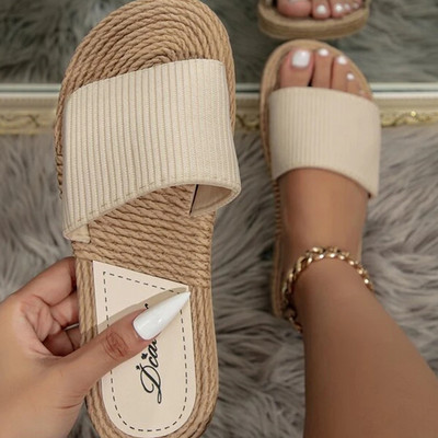 2023. Plaža od umjetnog lana Ženske papuče s ravnom potpeticom Ljeto na otvorenom Lagani tobogani Šivanje s križnim remenom Ženske cipele Ženske sandale
