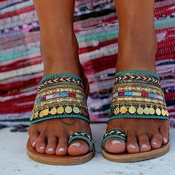 Стилни дамски джапанки Модерни сандали с пискюли Бохемски плетени горни джапанки с пръстен с щипка