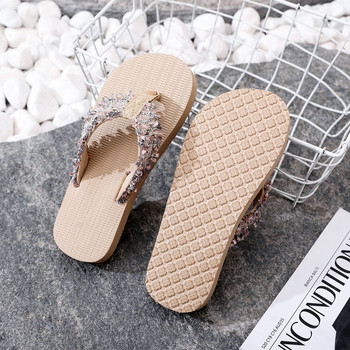 Летни чехли с флорални щампи Дамски бохемски джапанки на клин на платформа Външни обувки с дебело дъно Плажни обувки Сандали Zapatos