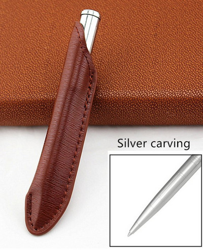 Luksuzna metalna roler olovka, kreativna torba za olovke, kemijske olovke s glatkim pisanjem, crnom tintom i poslovnim znakom + kožna pernica