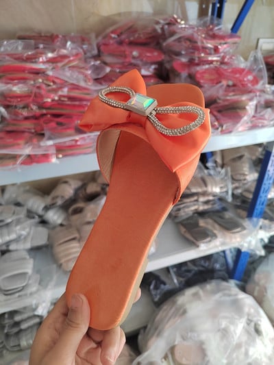 Ženske papuče s četvrtastim prstima, svileni leptir s čvorom od kristala, velike ženske ravne papuče, elegantne jednobojne ženske ljetne cipele, modno novo