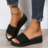 Kötött ék alakú női papucs 2023 nyári vaskos platform éksarkú szandál női könnyű vastag talpú strandcipő