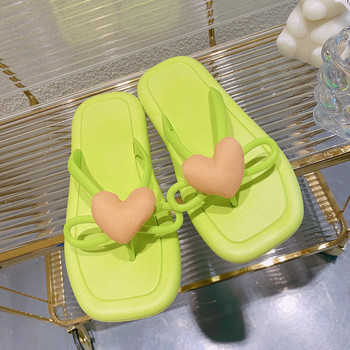 Модни сбити летни дамски чехли Love Heart Плоска мека подметка с квадратни пръсти Вътрешни домашни плажни дамски пързалки Обувки Джапанки 2022 г.