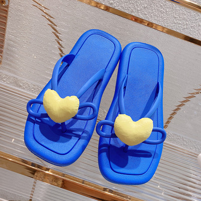 Modne sažete ljetne ženske papuče Love Heart Ravni mekani potplat Četvrtasti prsti Indoor Home Beach Ženske tobogane Cipele Japanke 2022.