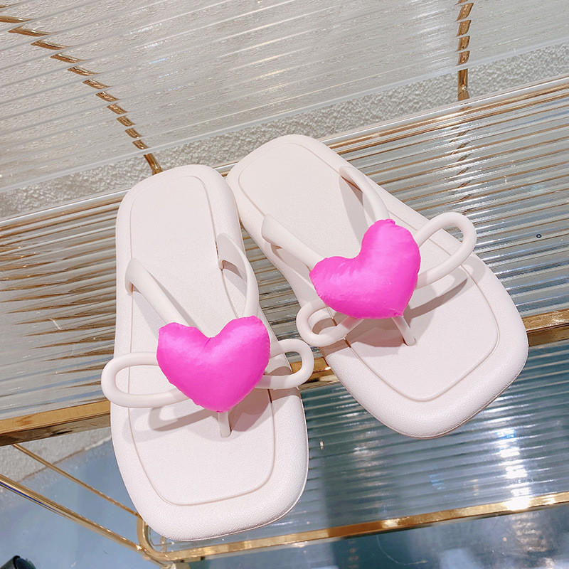 Modne sažete ljetne ženske papuče Love Heart Ravni mekani potplat Četvrtasti prsti Indoor Home Beach Ženske tobogane Cipele Japanke 2022.
