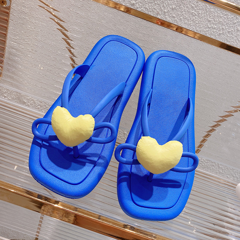 Modne sažete ljetne ženske papuče Love Heart Ravni mekani potplat Četvrtasti prsti Indoor Home Beach Ženske tobogane Cipele Japanke 2022.