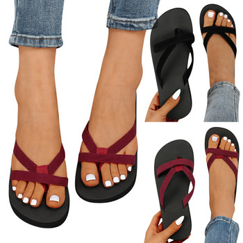 Дамски летни обувки Едноцветни равни обувки Джапанки Сандали за открито Домашни основни ежедневни обувки Чехли за баня Плажни обувки Пързалки