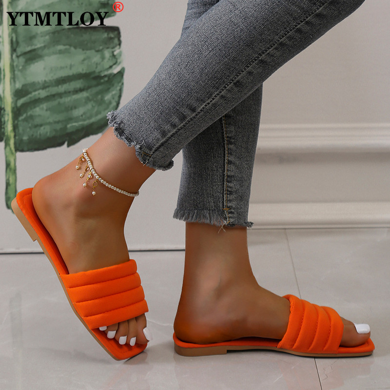 Papuče Ležerne cipele Ženske bež Sandale na petu Shale Ženske Luksuzne crne ravne ljetne meke sabo tkanine Modne tobogane