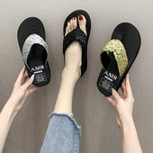 Γυναικείες σαγιονάρες Γυναικεία καλοκαιρινά σανδάλια παγιέτες Γυναικείες παντόφλες παραλίας Γυναικεία παπούτσια ψηλοτάκουνα για γυναίκες 2023 Πλατφόρμα Wedge παντόφλες