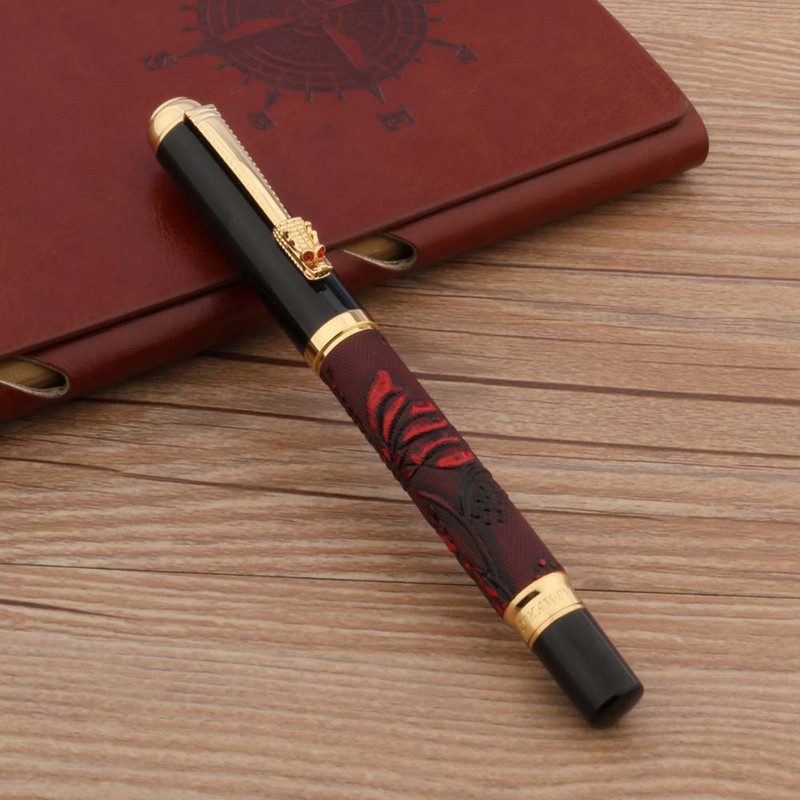 Luxus borvörös görgős toll, arany sárkánykapocs, 0,5 mm-es fekete toll, iskolai diák irodai ajándékok, írószerek