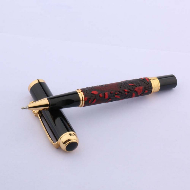Luxus borvörös görgős toll, arany sárkánykapocs, 0,5 mm-es fekete toll, iskolai diák irodai ajándékok, írószerek