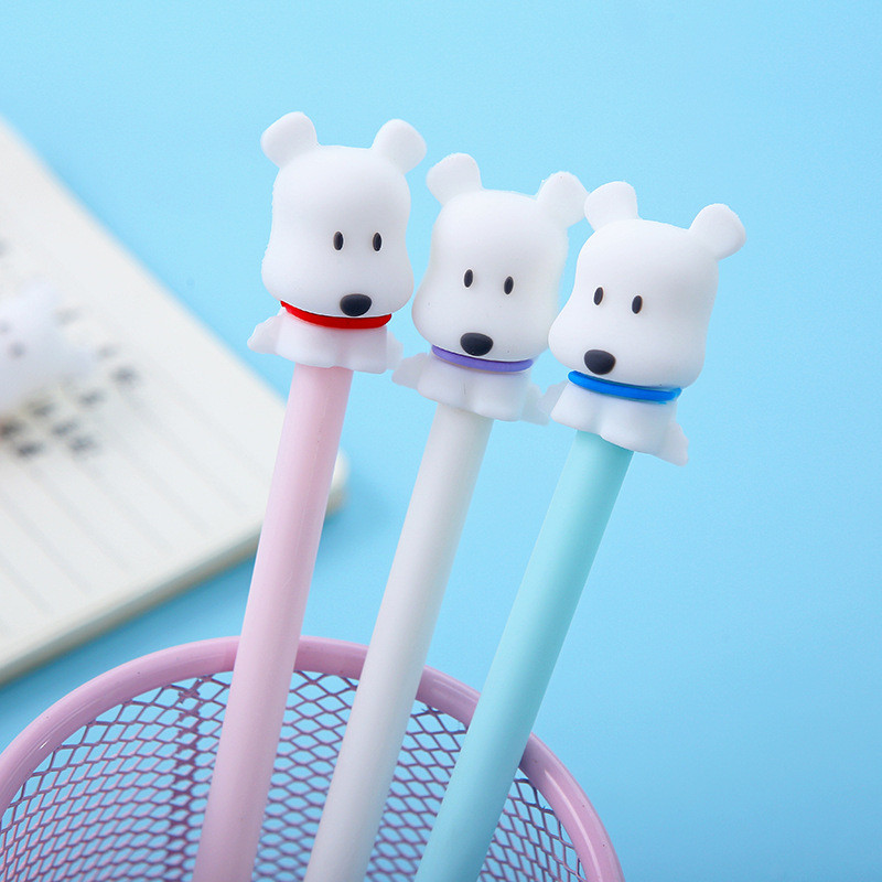 3 kom slatki psić olovke za bijele pse 0,5 mm kemijska olovka s crnom gel olovkom za pisanje s potpisom Poklon za uredsku školu F097